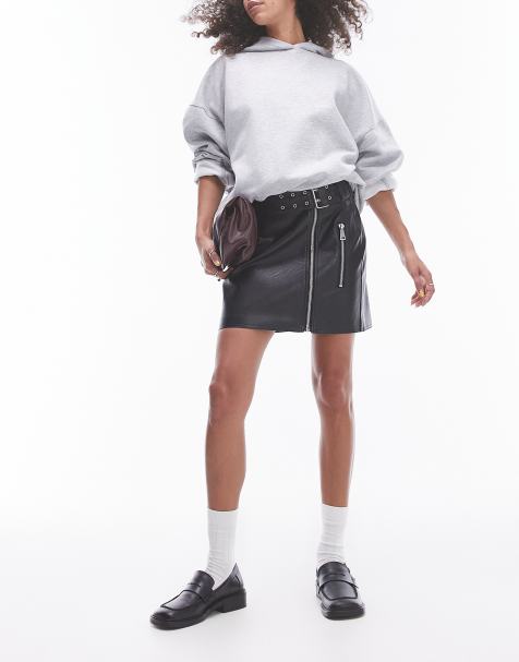 Topshop - Minigonna in pelle sintetica stile biker nera - view 1
