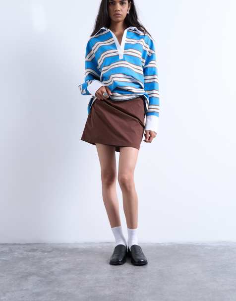 Topshop - Minigonna marrone cioccolato con drappeggio e arricciatura sul lato - view 1