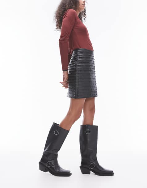 Topshop - Minigonna nera con nervature orizzontali in pelle sintetica - view 1