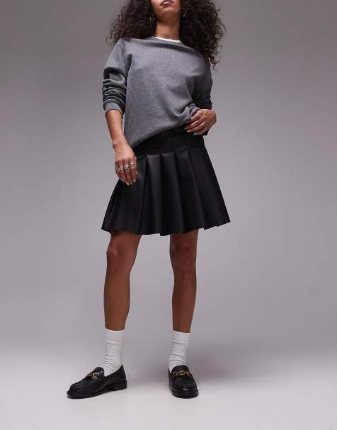 Topshop - Minigonna nera in pelle sintetica a pieghe - view 1
