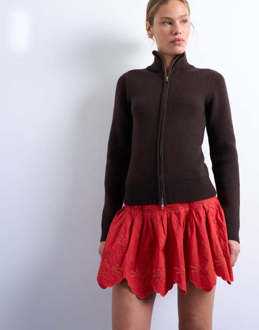 Topshop - Minigonna rossa in pizzo sangallo con bordi smerlati, 5 di 5