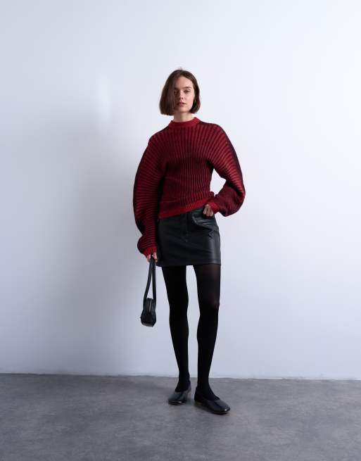 Topshop - Minigonna sartoriale in pelle sintetica nera, 2 di 5