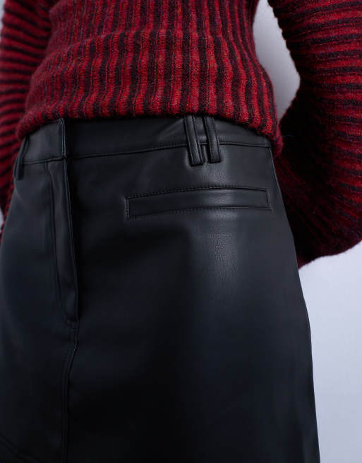 Topshop - Minigonna sartoriale in pelle sintetica nera, 4 di 5