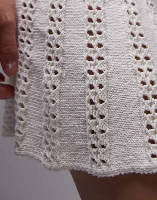 Topshop - Minigonna svasata in maglia color crema, 5 di 5
