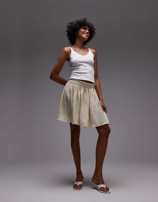 Topshop - Minigonna svasata stropicciata morbida color sabbia