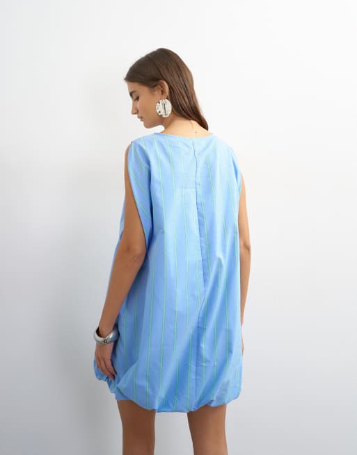 Topshop minikjole med cape og bubble i vævet blå og mintstribe, 4 af 4