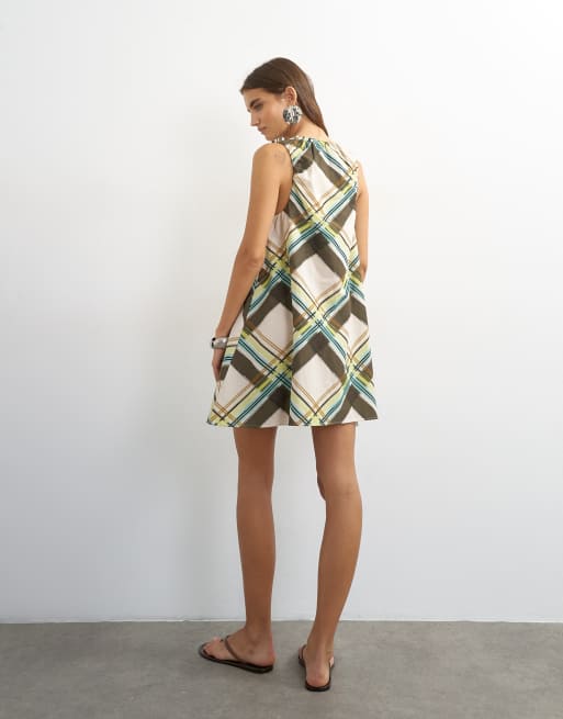 Topshop minikjole med rynket hals og ternet print i flere farver, 4 af 4