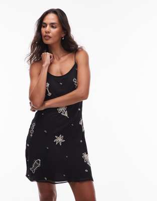 Topshop – Miniklänning med smala axelband och snörutsmyckning - view 1