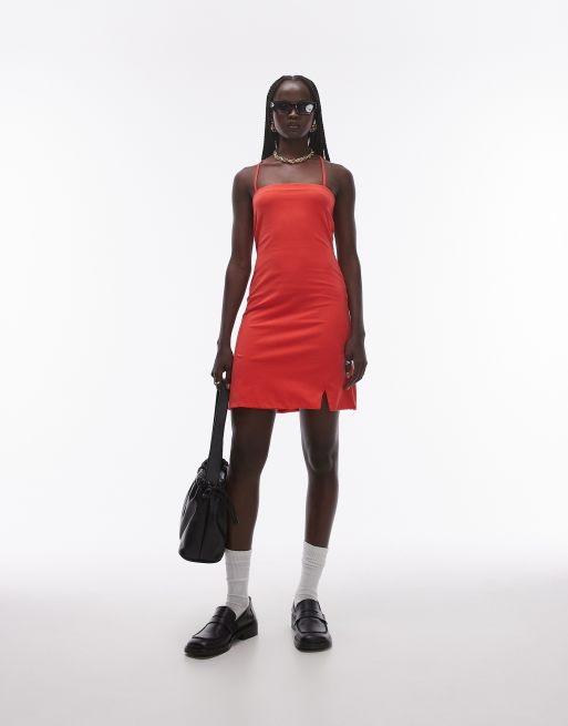 Topshop – Minikleid aus Jersey in Rot mit Spaghettiträgern