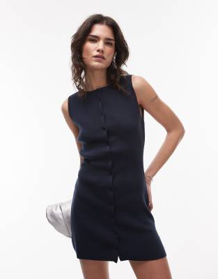 Topshop - Minikleid aus kompaktem Strick in Marineblau