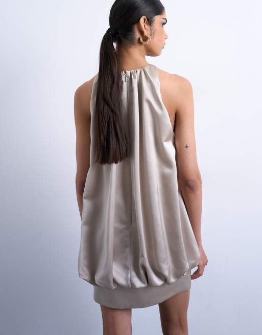 Topshop – Minikleid aus Satin-Twill in Austerngrau mit Ballonsaum, 3 von 4