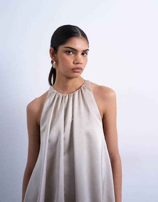 Topshop – Minikleid aus Satin-Twill in Austerngrau mit Ballonsaum, 4 von 4