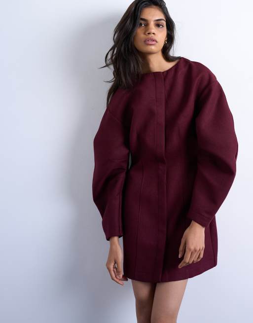 Topshop – Minikleid im Strukturdesign aus Webstoff in Port Royale mit Cocoon-Ärmeln, 2 von 4