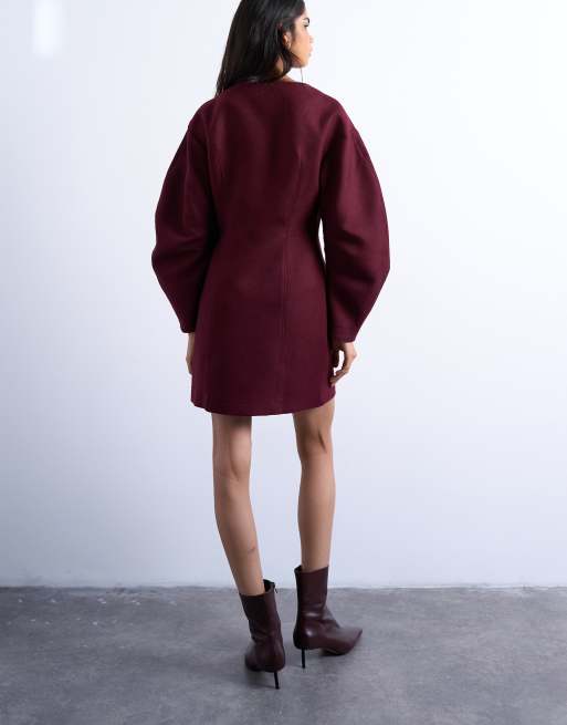 Topshop – Minikleid im Strukturdesign aus Webstoff in Port Royale mit Cocoon-Ärmeln, 4 von 4