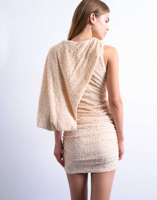 Topshop – Minikleid in Auster mit Paillettenbesatz und drapiertem One-Shoulder-Design, 4 von 4
