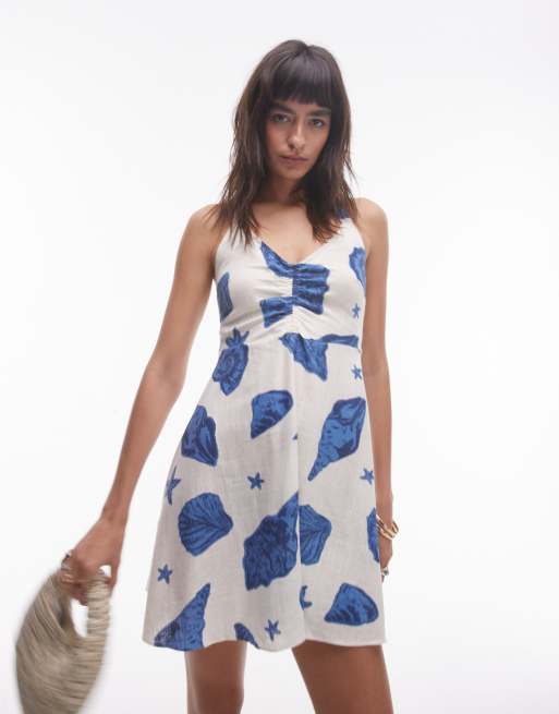 Topshop – Minikleid mit Neckholder-Träger und blauem Muschelmuster, 4 von 4