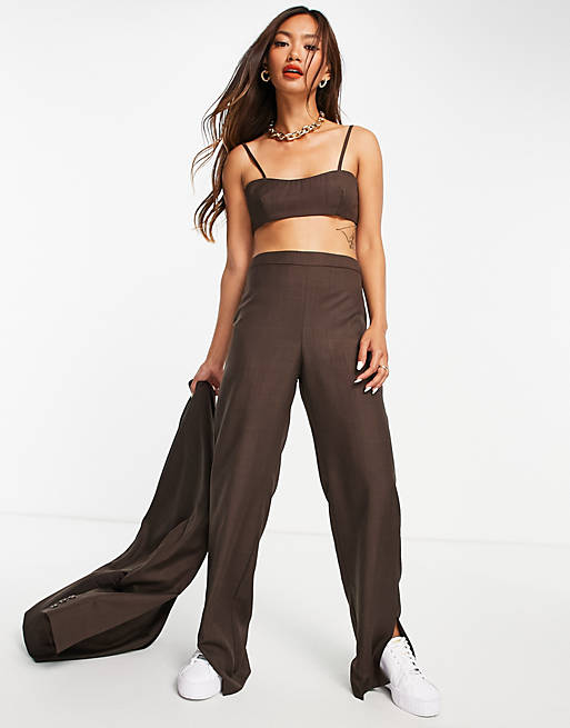 Topshop minimal tailored trouser in chocolate