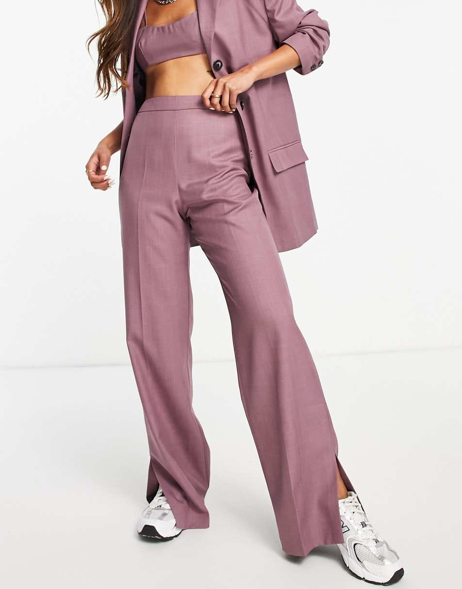 Topshop + Linen Tie Waist Mid Rise Straight Leg Trouser In White