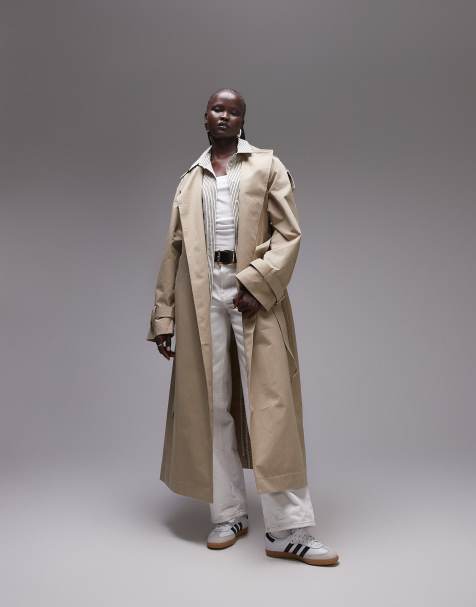 Topshop minimal trench coat in taupe - view 1