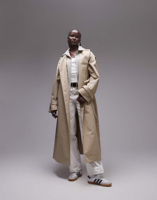 Topshop minimal trench coat in taupe | ASOS