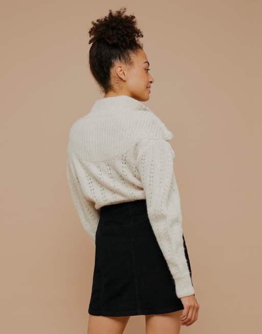 Topshop - Mininederdel i sort med knapper, 2 af 4