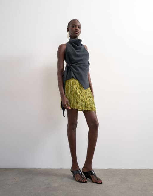 Topshop – Minirock aus schwerem Material in Grün mit Perlenverzierung, 2 von 5