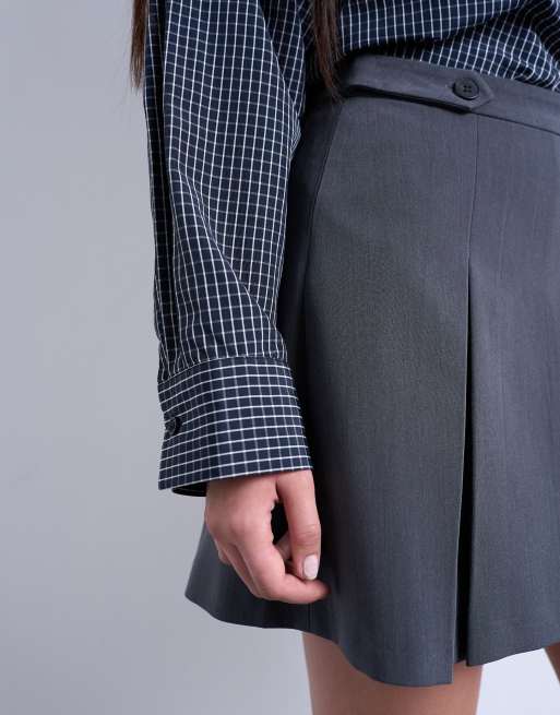 Topshop – Minirock in Grau mit Kellerfalten, 4 von 5