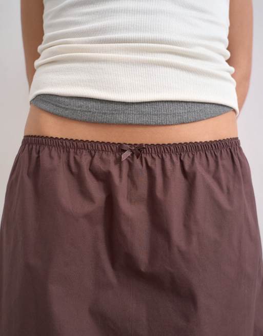 Topshop - Minirok met elastische taille en kanten petticoat in chocoladebruin, 5 van 5