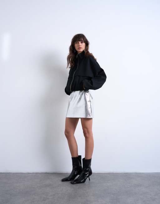 Topshop - Minirok van imitatieleer met siernaden in metallic, 2 van 5