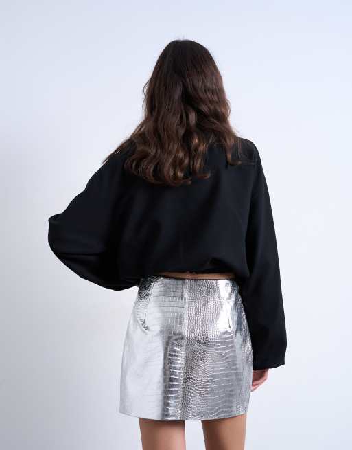 Topshop - Minirok van imitatieleer met siernaden in metallic, 3 van 5