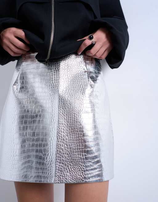 Topshop - Minirok van imitatieleer met siernaden in metallic, 4 van 5