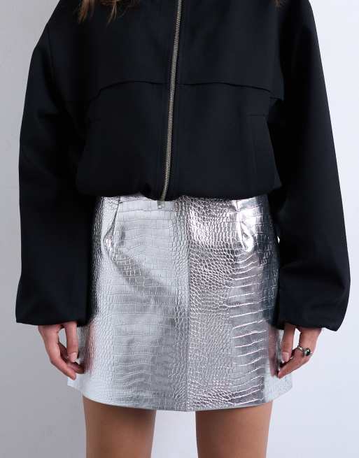 Topshop - Minirok van imitatieleer met siernaden in metallic, 5 van 5