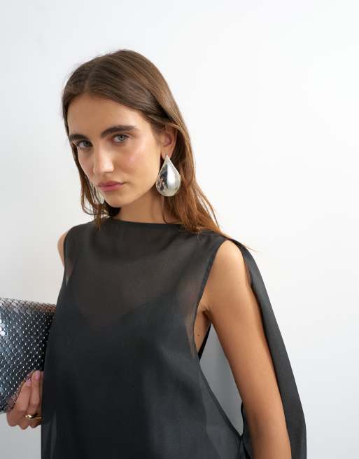 Topshop - minivestido negro con bajo abullonado de organza, 2 de 4