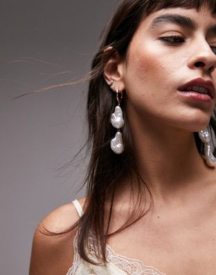 Topshop Minnesota pearl drop earrings in gold tone - ASOS Price Checker