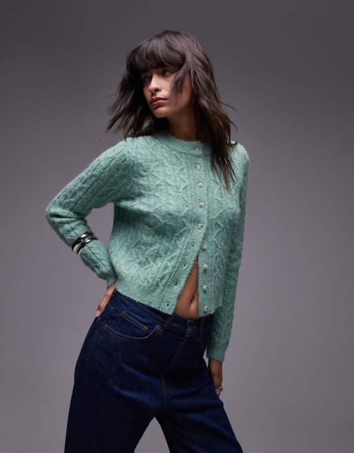 Topshop - Mintgrøn mikro-cardigan i kabelstrik