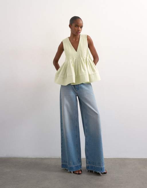 Topshop - Mintgrøn top med V-hals og pintuck-detalje, 2 af 4
