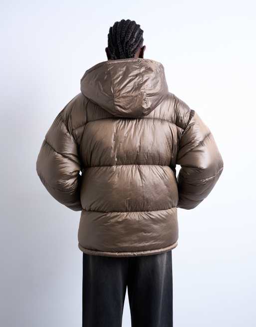 Topshop – Mittellange Pufferjacke in Braun, 3 von 4