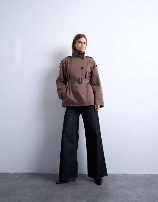 Topshop – Mittellanger Trenchcoat in Braun, 3 von 4