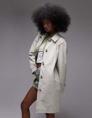 Topshop - Mittellanger Trenchcoat in Ecru-Neutral