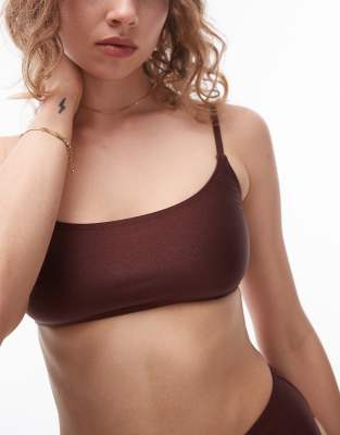 Topshop - Mix-and-Match-Bikinioberteil in Schokobraun mit U-Ausschnitt-Brown