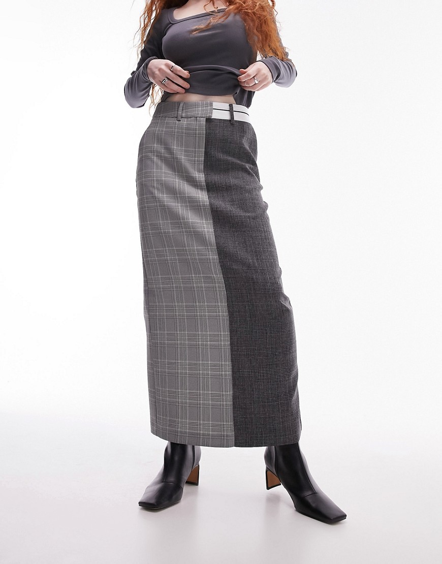 Topshop mix and match check mens waistband midi skirt in multi