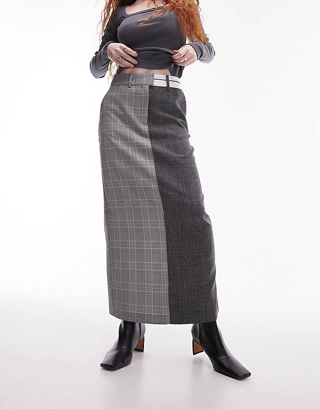 Topshop - mix and match check mens waistband midi skirt in multi