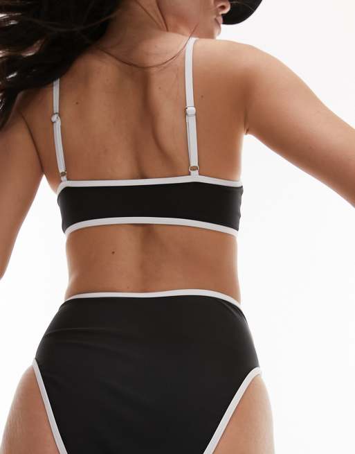 Topshop mix and match contrast trim cami bikini top in monochrome , 4 of 4