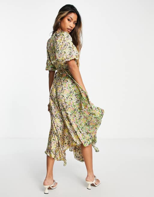 Floral print wrap outlet midi dress