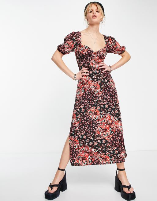 Topshop black shop floral midi dress