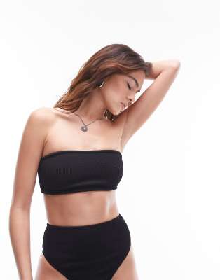 Topshop - Mix and Match - Gekräuseltes Bandeau-Bikinioberteil in Schwarz