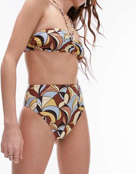 Topshop mix and match high waist high leg bikini bottoms in 70s swirl print - view 1