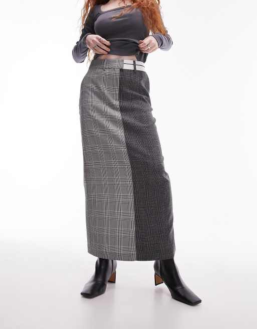 Topshop Mix and Match Jupe mi longue a carreaux avec taille masculine Multicolore