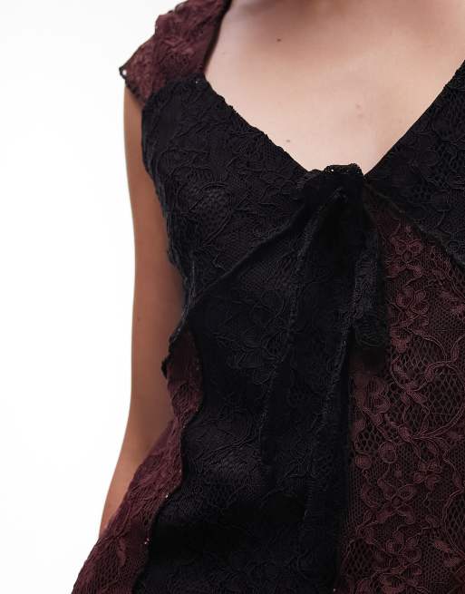 Topshop mix and match lace cap sleeve jersey mini dress in multi