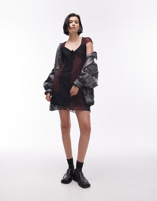 Topshop mix and match lace cap sleeve jersey mini dress in